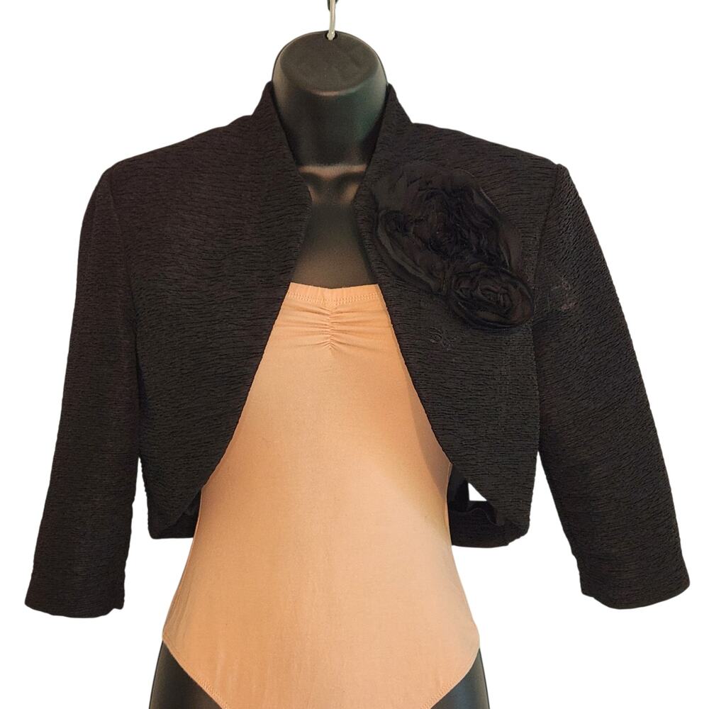 Connected Apparel textured bolero jacket black flower detail size M